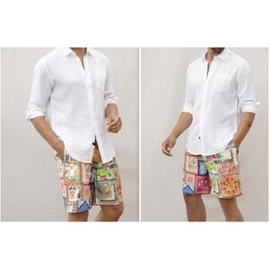 Johnny Was Annika Swim Trunks Shorts Mens Multicolor Lined Floral Beach Resort M